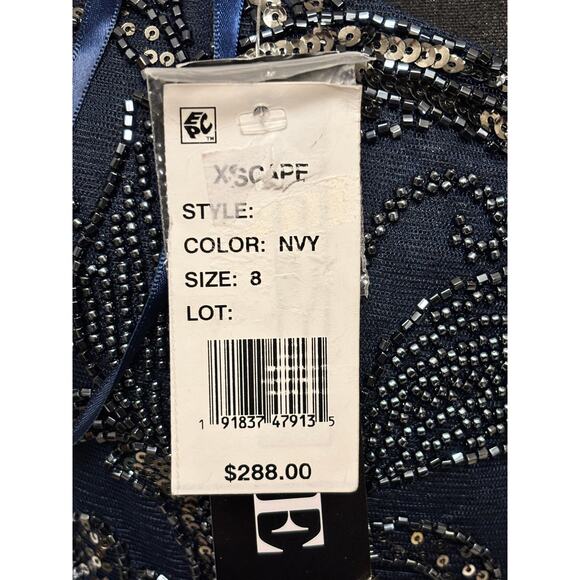 XSCAPE NWT Embellished Chiffon Evening Dress Size 8 Navy Sequin Formal Ball Gown - Picture 10 of 10